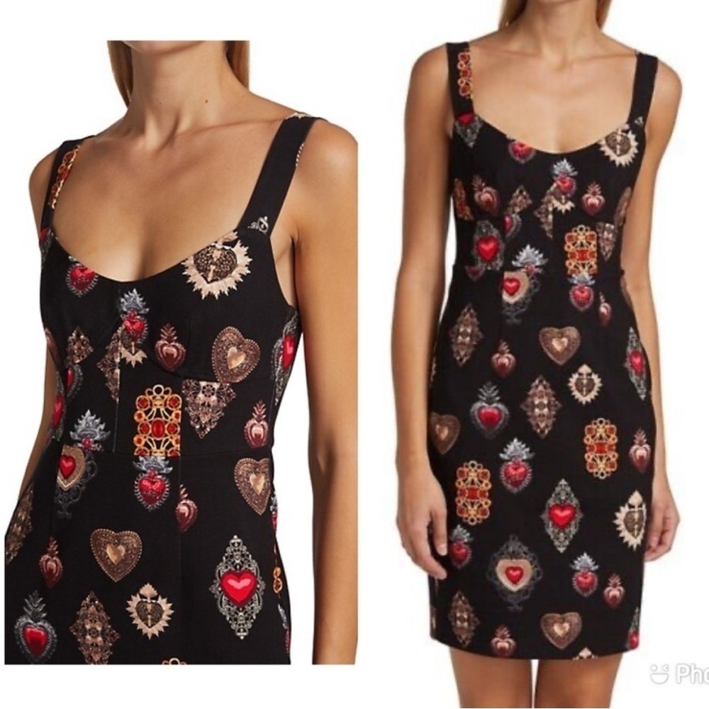 L'AGENCE Black Dress with Red and Gold Heart Pattern